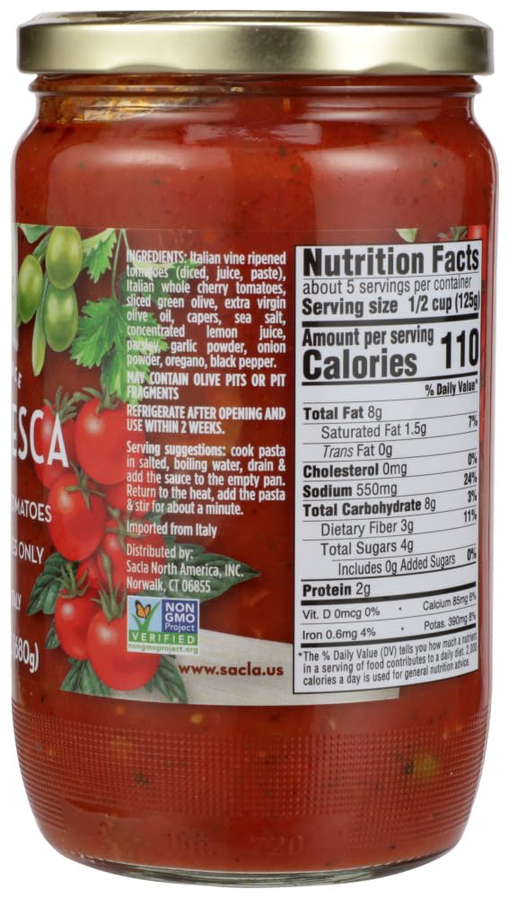 Puttanesca Pasta Sauce, Whole Cherry Italian Tomatoes, Imported From Italy, Net Wt 23.6 OZ (680g) PACK OF 1