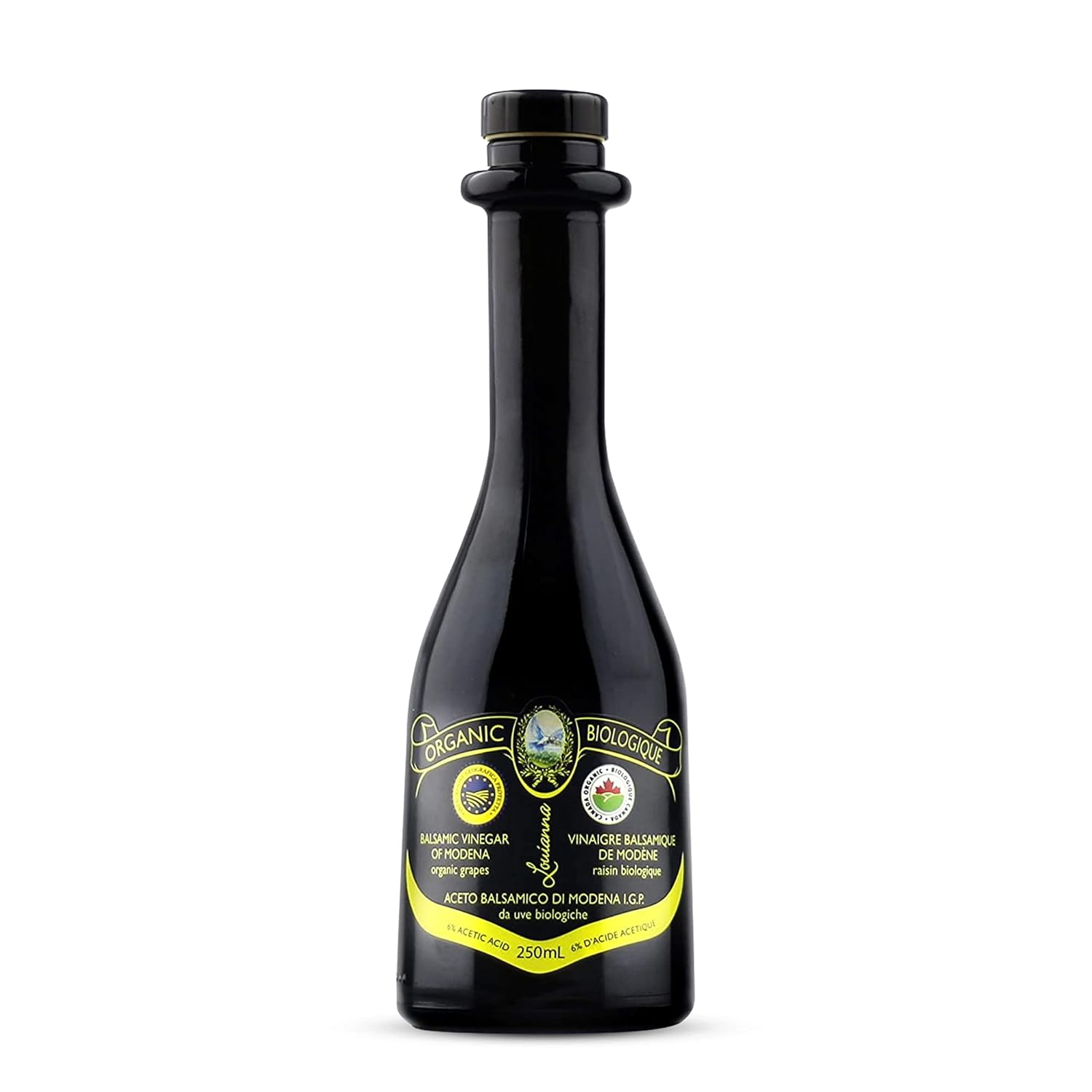 Louianna - Organic Balsamic Vinegar of Modena, High Polyphenol Balsamic Vinegar Dressing, Aged Red Wine Vinegar Made of Trebbiano Grapes, 250 mL