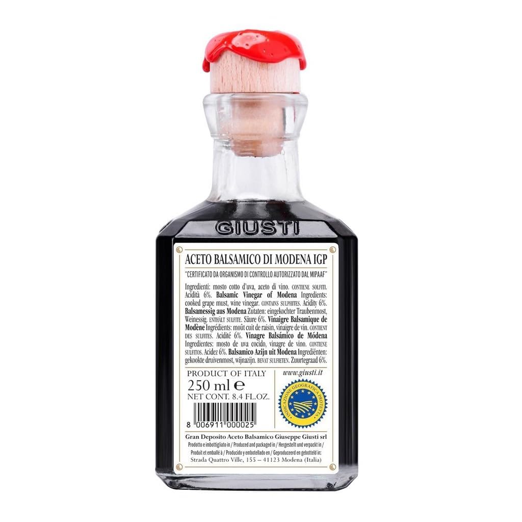 Giusti Aged Balsamic Vinegar of Modena - 2 Gold Medals Aceto Balsamico di Modena, Italian Balsamic Vinegar from Italy for Fish, Salad, Cocktails, Cheese, Pasta & More - Cubica Bottle, 8.45 Fl Oz