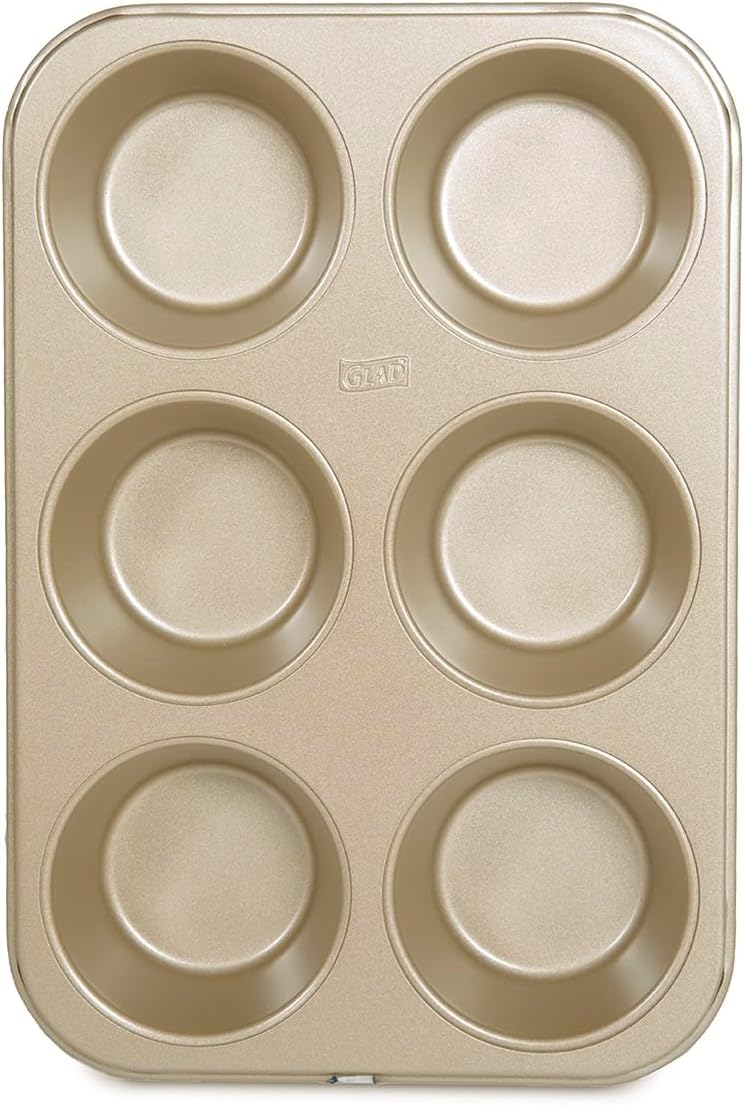 Glad Jumbo Muffin Pan Nonstick - Heavy Duty Metal Cupcake Tin with Large Baking Cups, Jumbo 6-Cup