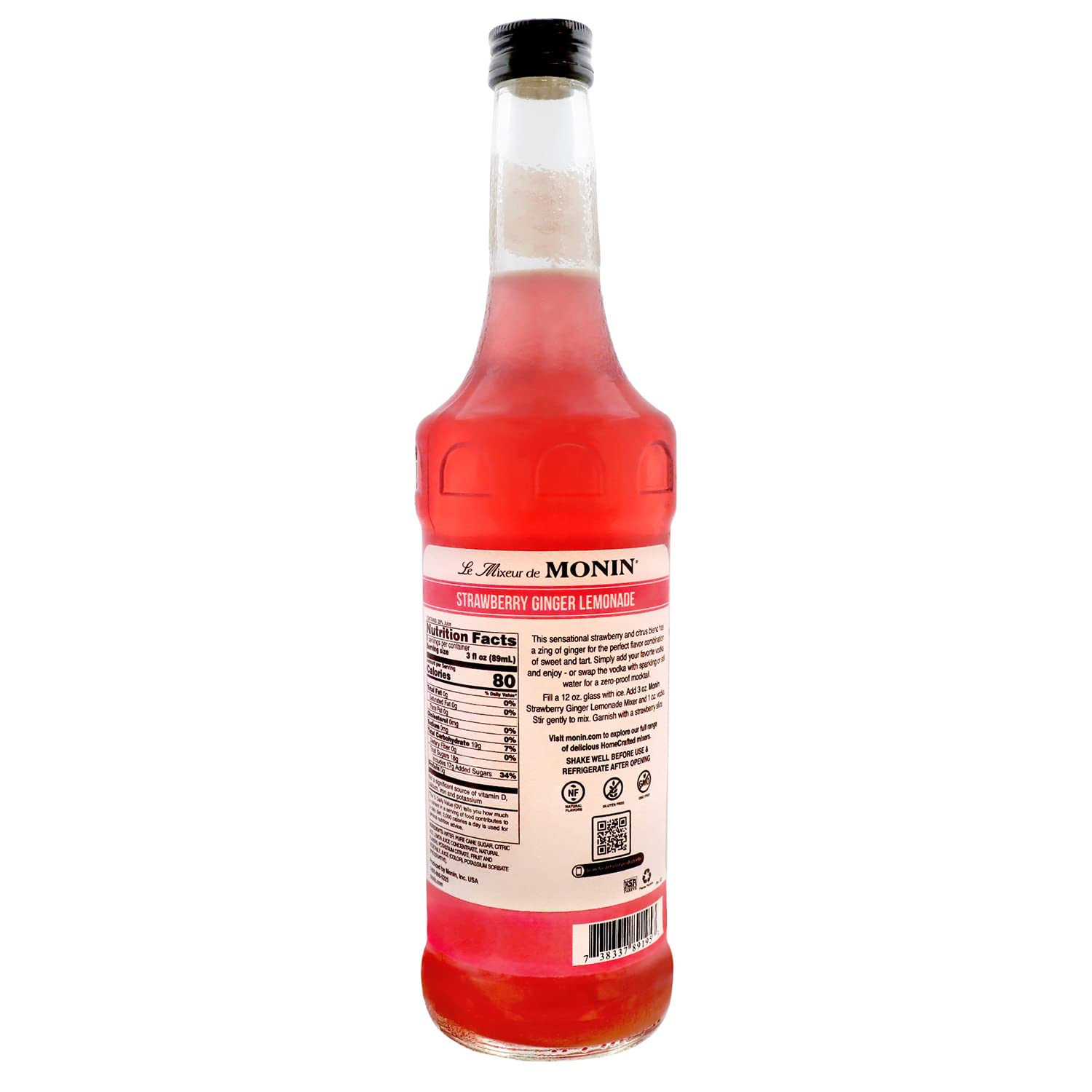 Monin - HomeCrafted Strawberry Ginger Lemonade Cocktail Mixer, Ready-to-Use Drink Mix, Refreshingly Sweet & Tart Flavor, Just Add Vodka, Perfect for Cocktails & Iced & Frozen Beverages (750 ml)