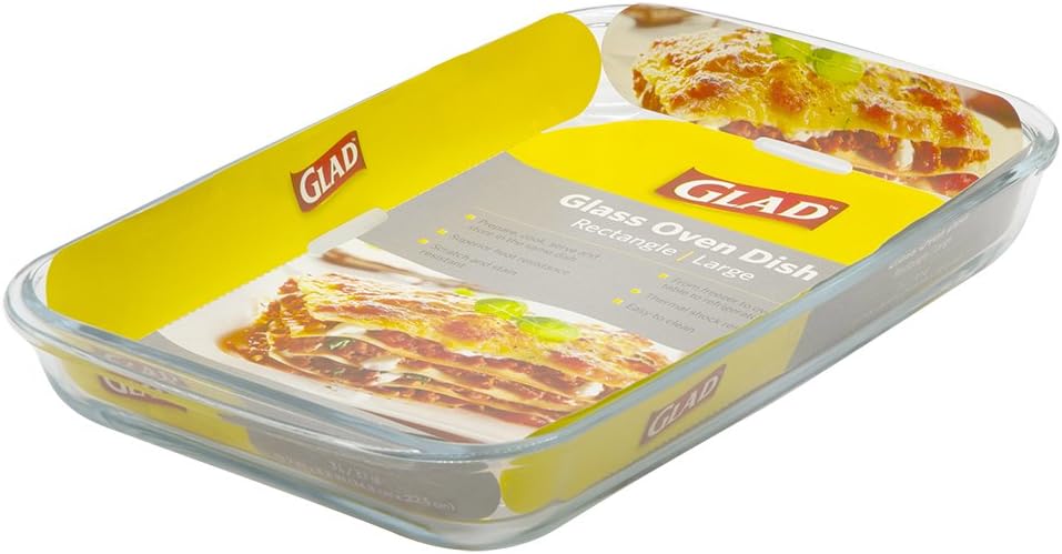 Glad Clear Glass Oblong Baking Dish | 3.1-Quart Nonstick Rectangular Bakeware Casserole Pan | Freezer-to-Oven and Dishwasher Safe, Large