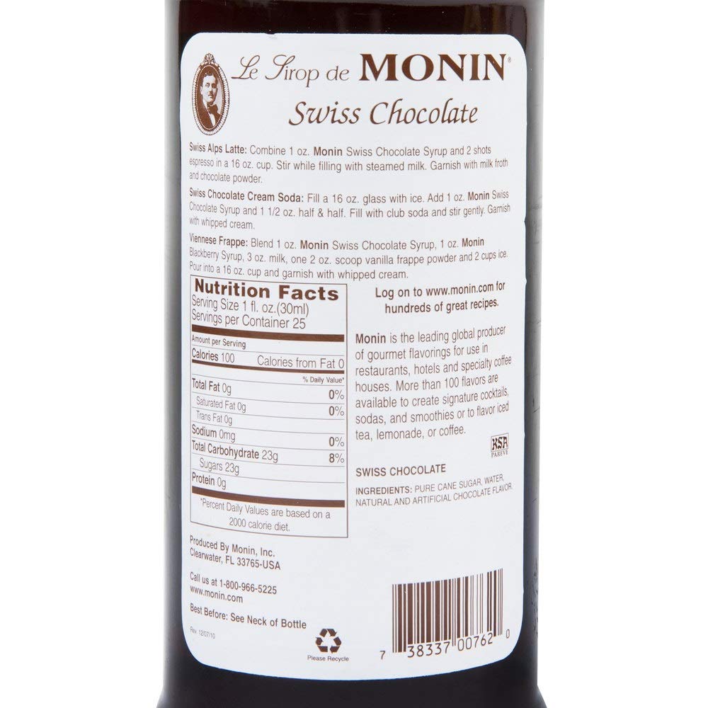 MONIN CHOCOLATE SWISS Chocolate, 750 ml bottle