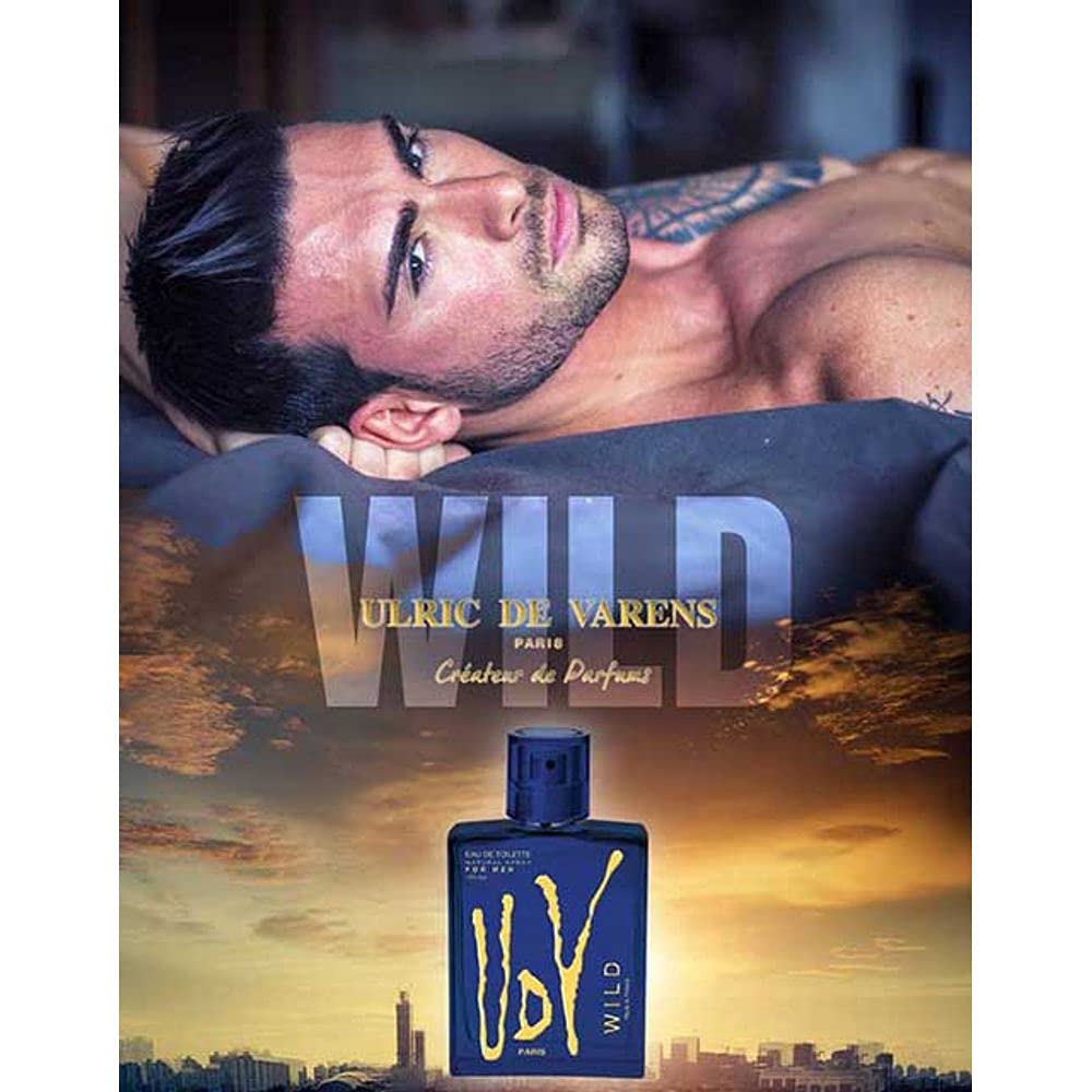 Ulric De Varens Wild Eau De Toilette for Men - Young, Energetic, and Confident- Bold and Fearless Notes of Rosemary, Elemi, Patchouli, and Sandalwood-Make an Unforgettable Impression - 3.4 Fl Oz