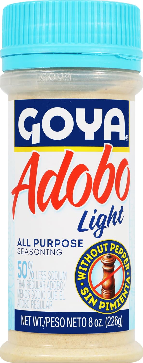 Adobo All Purpose Seasoning Light with Pepper by Goya, Poultry, Seafood, Meat, and Vegetable Seasoning, Fat Free and Calorie Free Latin Spice Blend, Mexican Seasoning, Pack of 2, 8oz. Bottles