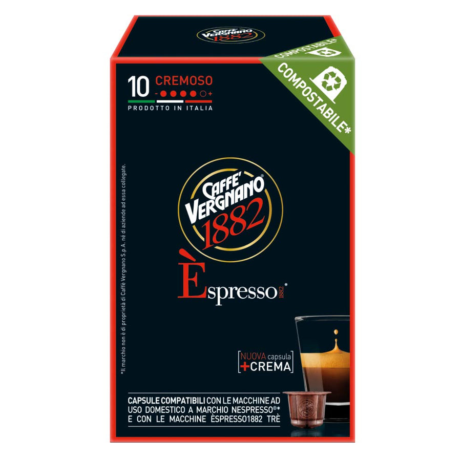 Caffe Vergnano Cremoso Espresso Capsules | Compatible with Nespresso Original Line Machines | Compostable | 10 Count (5 oz) | Imported from Italy