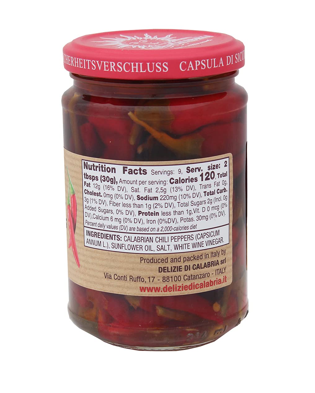 Whole Calabrian Long Peppers in Oil, 9.87oz (280g)
