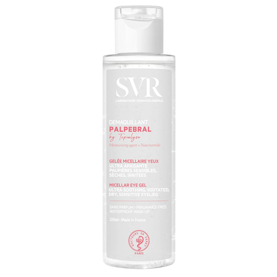 SVR Palpebral Eye Makeup Remover Gel for Very Sensitive & Dry Eyelids and Eye Contour. Fragrance-Free Care with Niacinamide to Soothe and Hydrate while easily Removing Waterproof Makeup, 4.3 fl.oz.