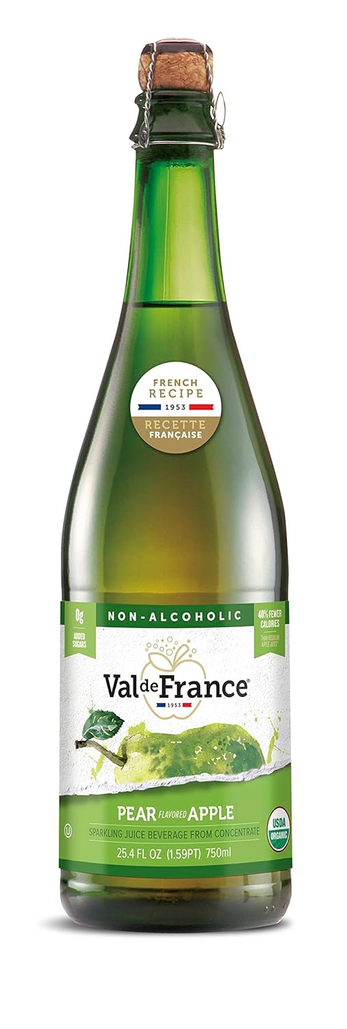 Val de France, Non-Alcoholic, Reduced Calorie, Organic and OU Kosher Sparkling Juice (Pear), 25.4 Fl Oz (1 bottle)
