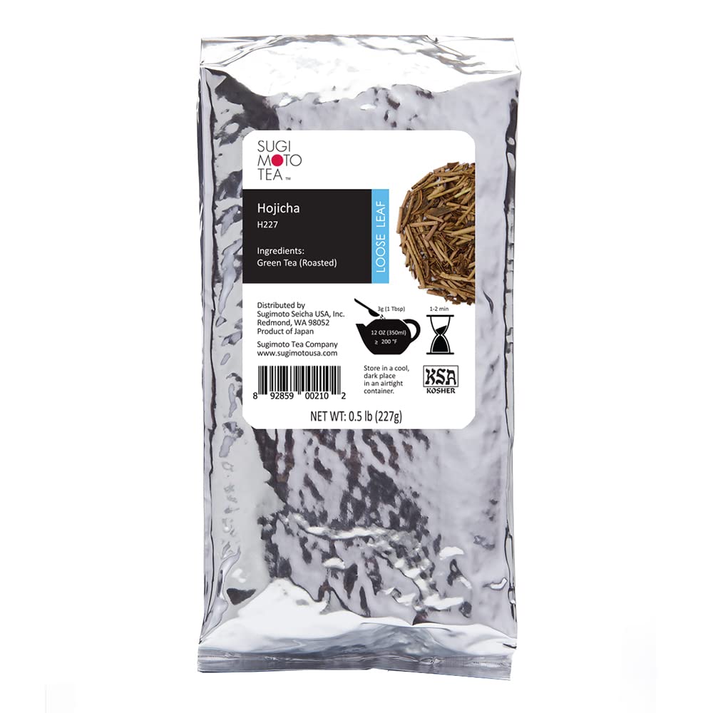 [Sugimoto Tea] Hojicha, Roasted Green Tea Stems, Authentic Japanese Origin, Low-Caffeine Loose Leaf, Bulk Size from Shizuoka, Japan, Relaxing Evening Tea, Antioxidants, 8 oz Bag (227g)