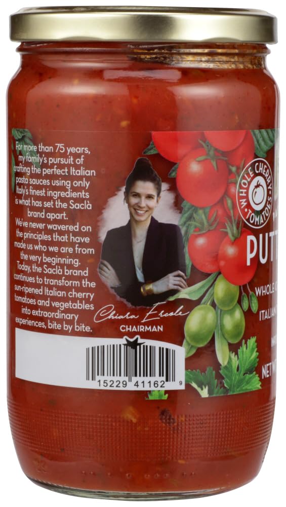 Puttanesca Pasta Sauce, Whole Cherry Italian Tomatoes, Imported From Italy, Net Wt 23.6 OZ (680g) PACK OF 1