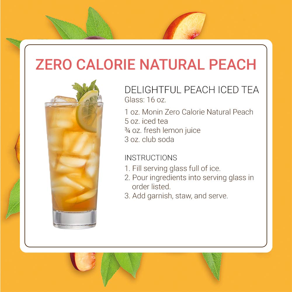 Monin - Zero Calorie Natural Peach Syrup, Fresh and Juicy Flavors, Great for Iced Teas, Lemonades, and Sodas, Non-GMO, Gluten-Free (1 Liter)