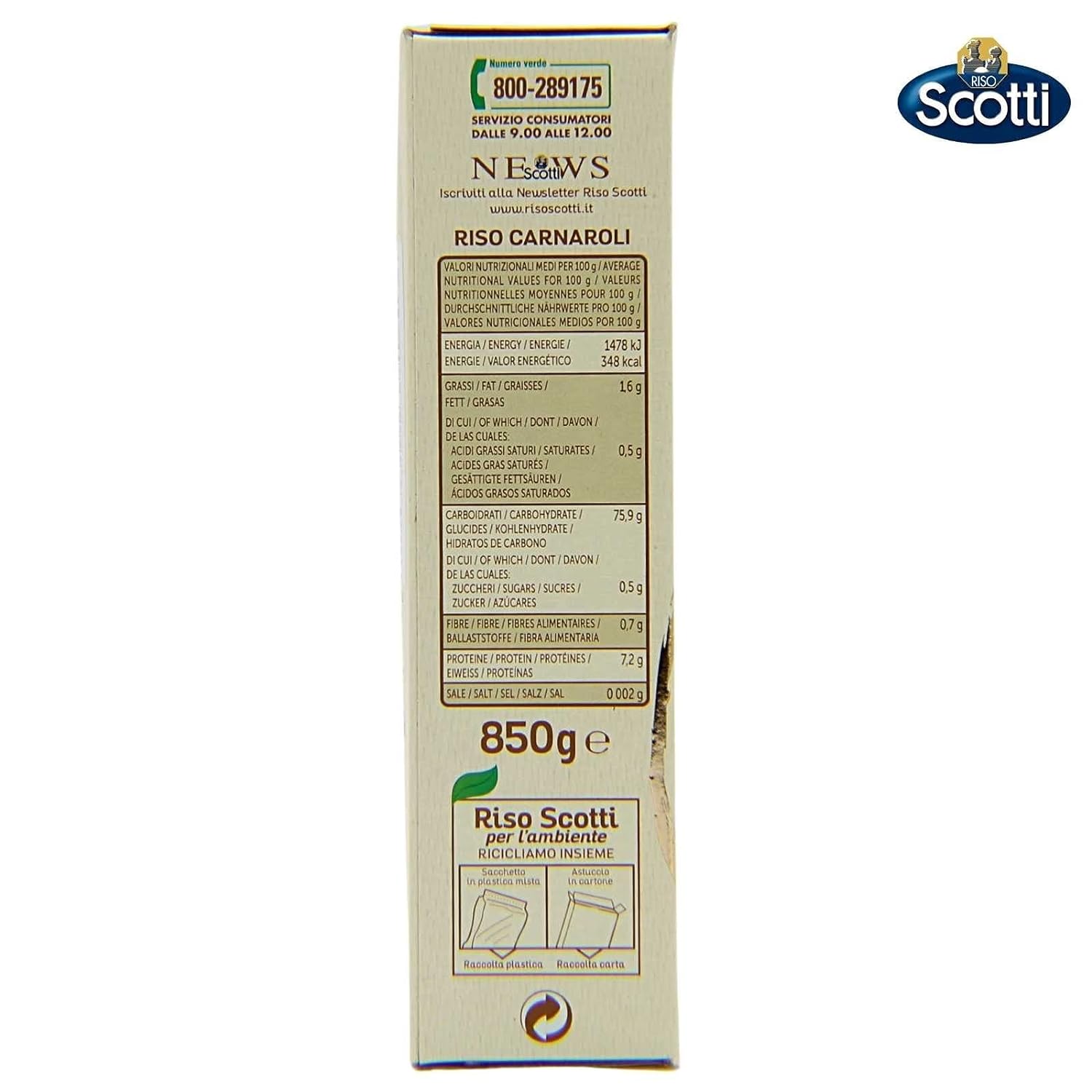 Premium Carnaroli Rice, aged for 18 months, 1.87 lbs (850g) product of Italy, chef selected, gluten free, non gmo, vacuumed packed, Riso Scotti