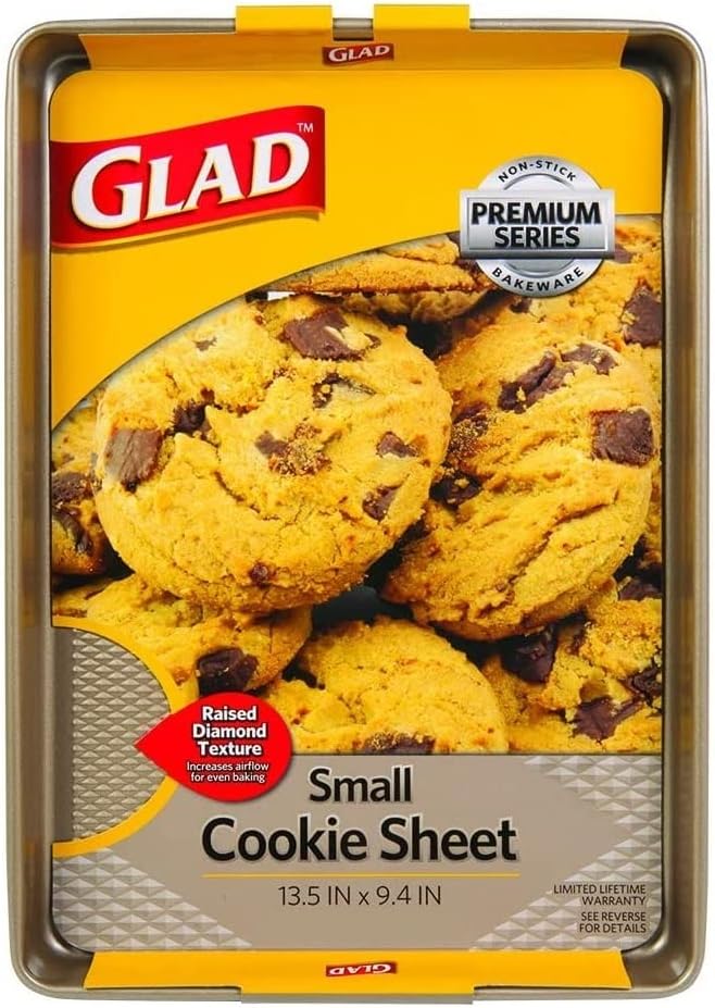Glad Premium Nonstick Cookie Sheet – Heavy Duty Baking Pan with Raised Diamond Texture, Small, Gold