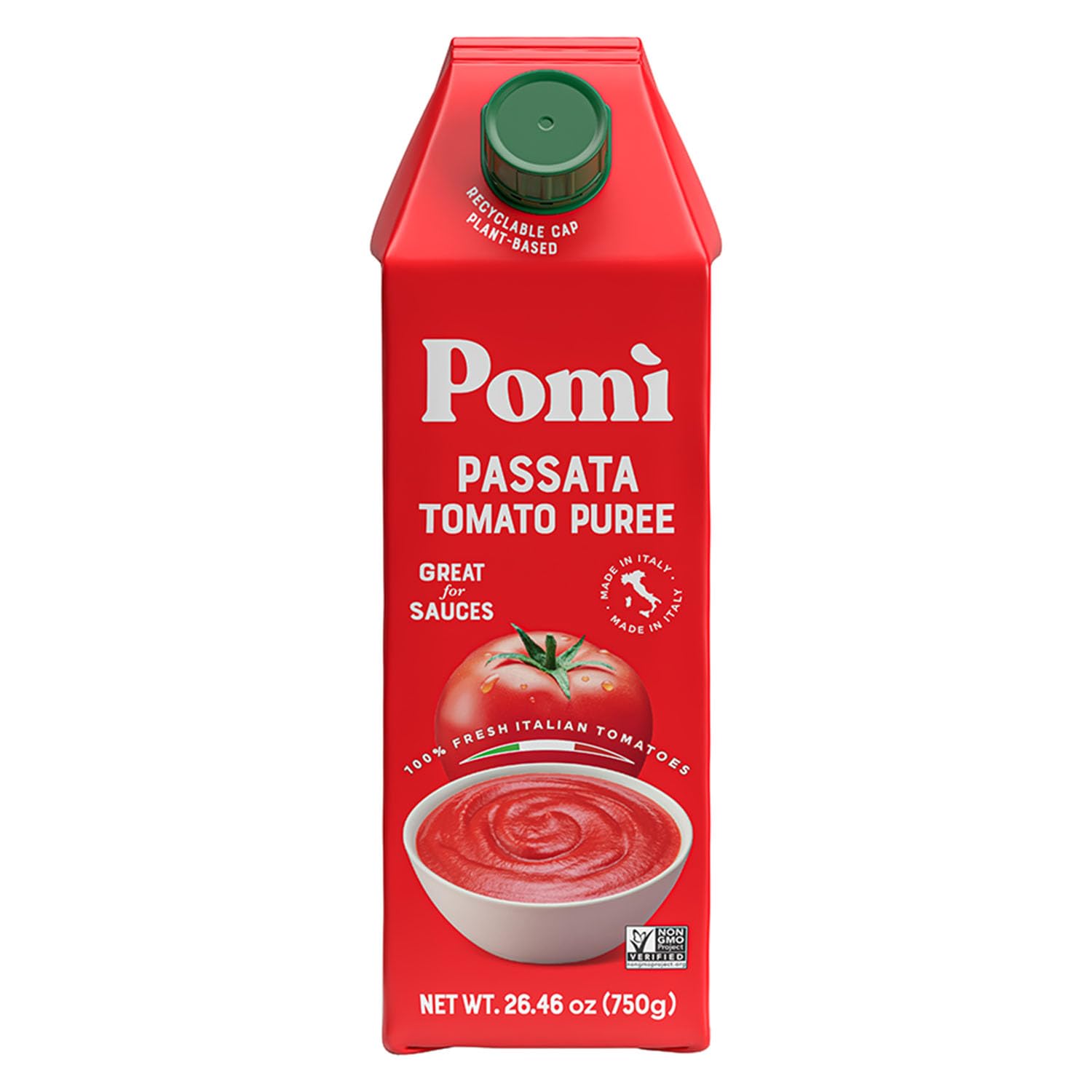 Pomì Tomato Passata 26.46oz Carton - Creamy, Velvety Italian Tomato Puree with a Touch of Salt, No Additives or Preservatives