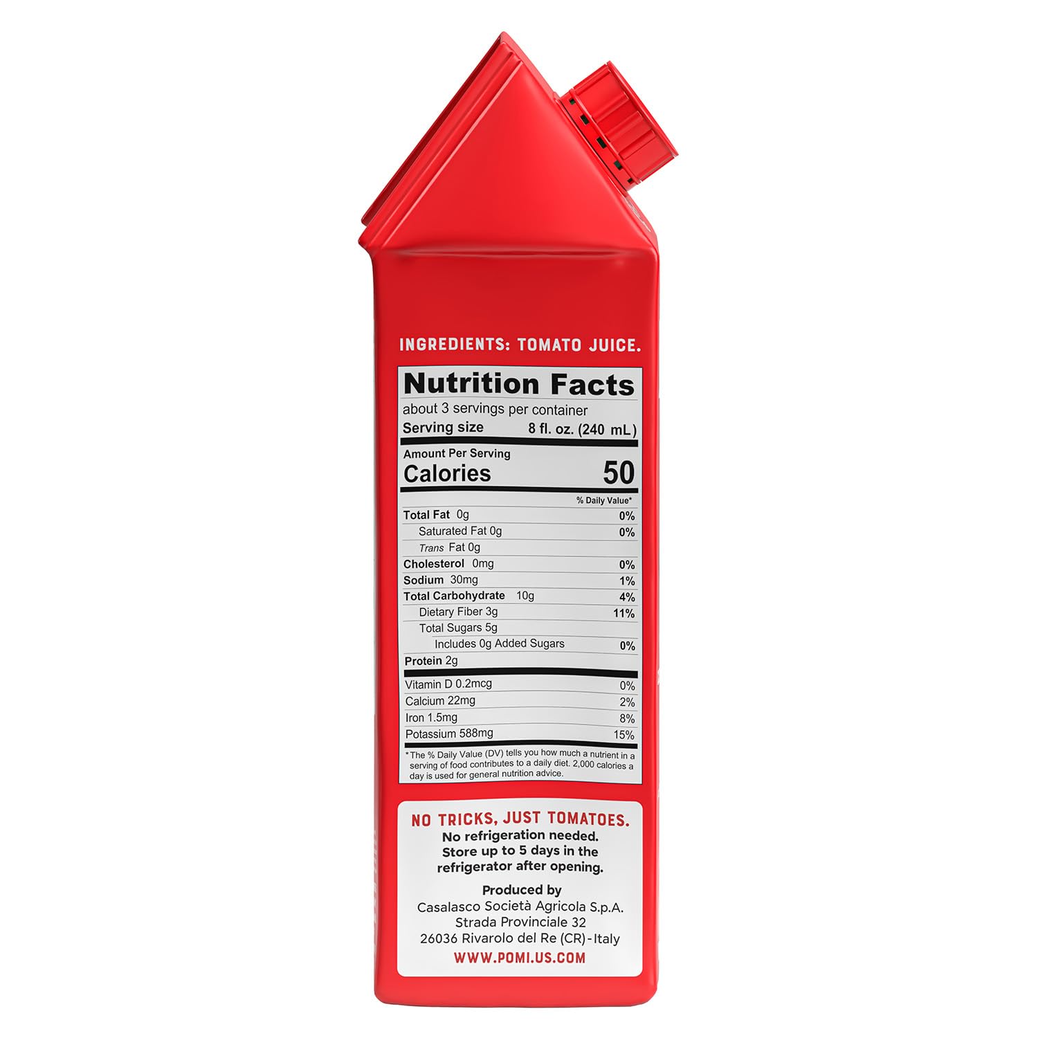 Pomì Tomato Juice - Made from 100% Fresh Italian Pomi Tomatoes - Low Sodium Tomato Juice - Gluten Free Vegetable Juice - Low Sodium Vegetable Juice - 25.36 fl oz