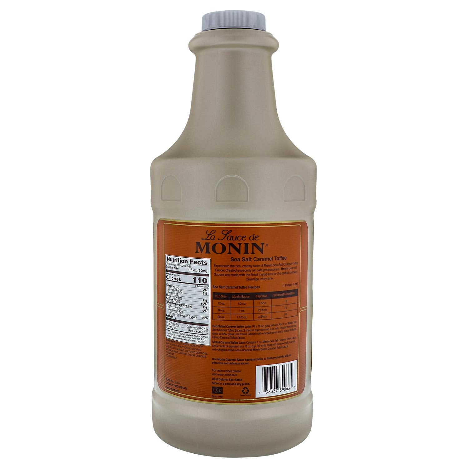 Monin - Sea Salt Caramel Toffee, Rich & Buttery Flavor with Creamy Caramel Notes, Great for Coffee, Milkshakes, & Dessert Cocktails (64 oz)