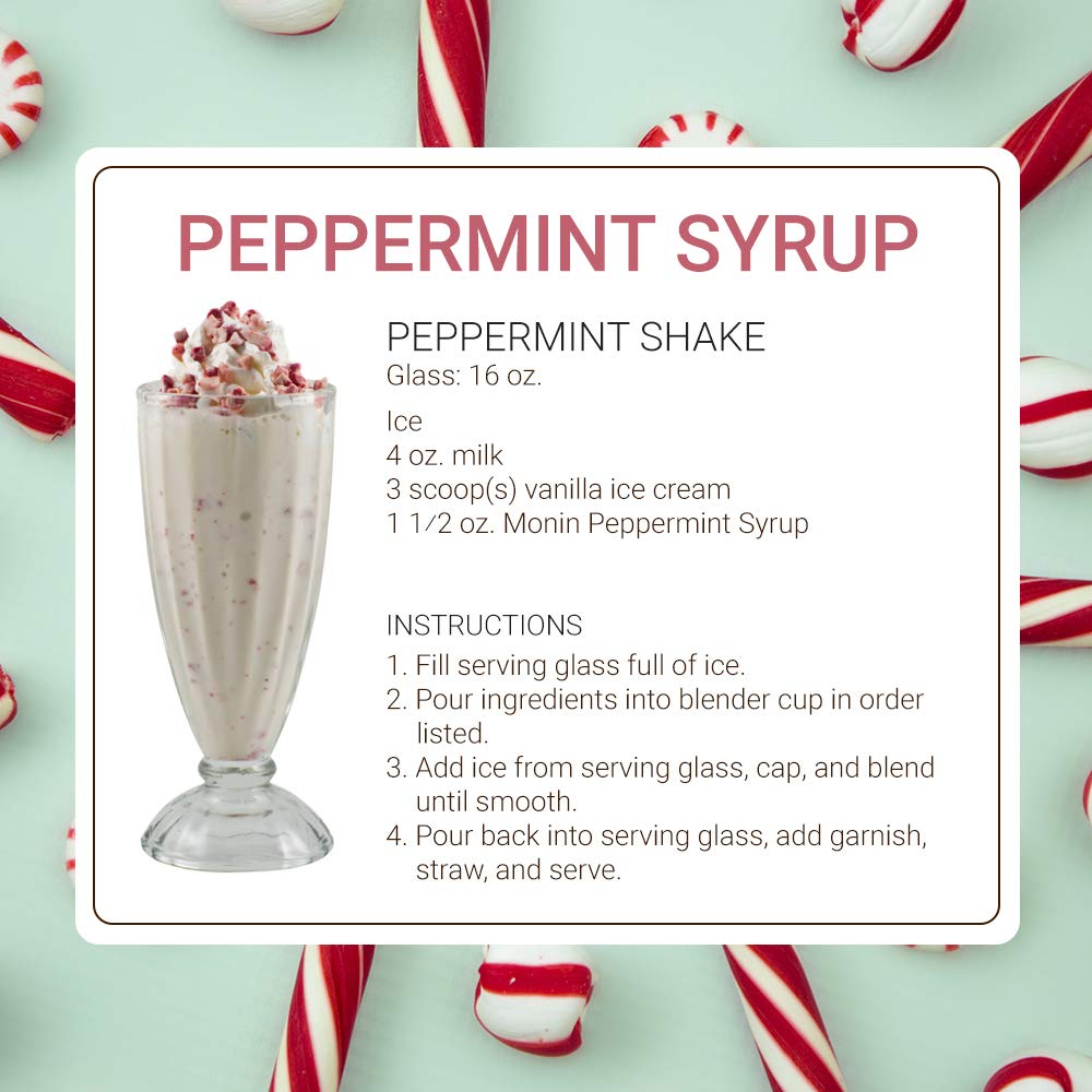 Monin - Peppermint Syrup, Cool Mint Flavored Syrup, Coffee Syrup, Natural Flavor Drink Mix, Simple Syrup for Cocoas, Mochas, Smoothies, Sodas, & More, Gluten-Free, Non-GMO, Clean Label (750 ml)