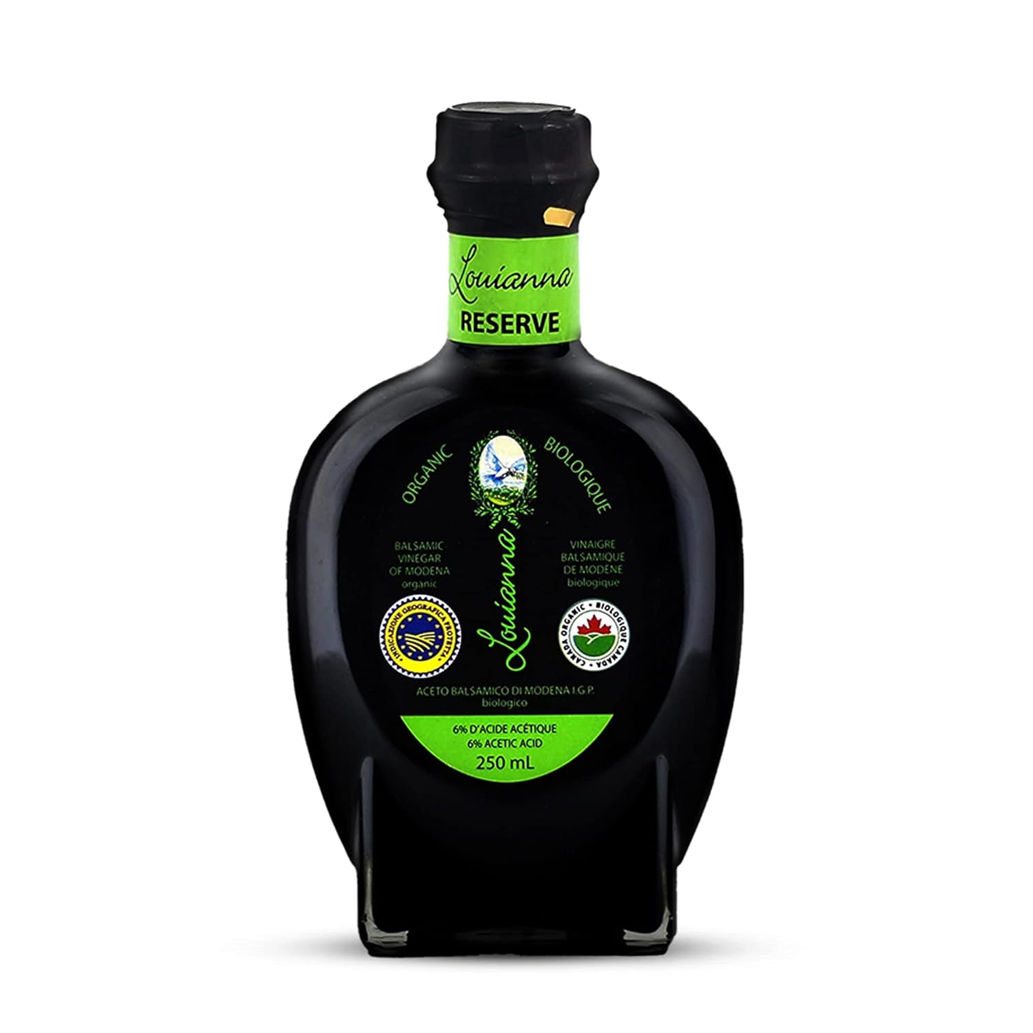 Louianna - Organic Balsamic Vinegar of Modena, High Polyphenol Aged Balsamic Vinegar, Aromatic Vinegar Made of Trebbiano Grapes, With Igp Recognition, 250 mL
