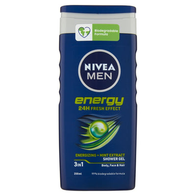 Nivea Men Energy Energising Shower Shampoo with Extracts of Mint 250 ml, Pack of 3