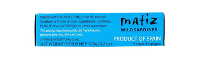 Matiz Sardines in Olive Oil, 4.2 Ounce Can, Spanish Gourmet Wild Caught Natural Fish for Tapas, Snacks, or Meals, Protein Rich, Sealed Freshness