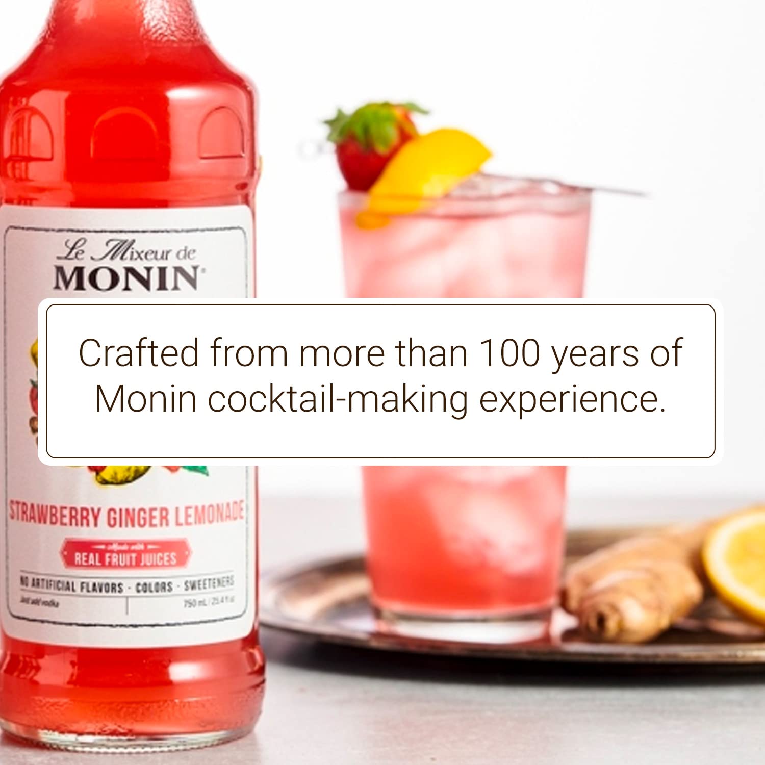 Monin - HomeCrafted Strawberry Ginger Lemonade Cocktail Mixer, Ready-to-Use Drink Mix, Refreshingly Sweet & Tart Flavor, Just Add Vodka, Perfect for Cocktails & Iced & Frozen Beverages (750 ml)