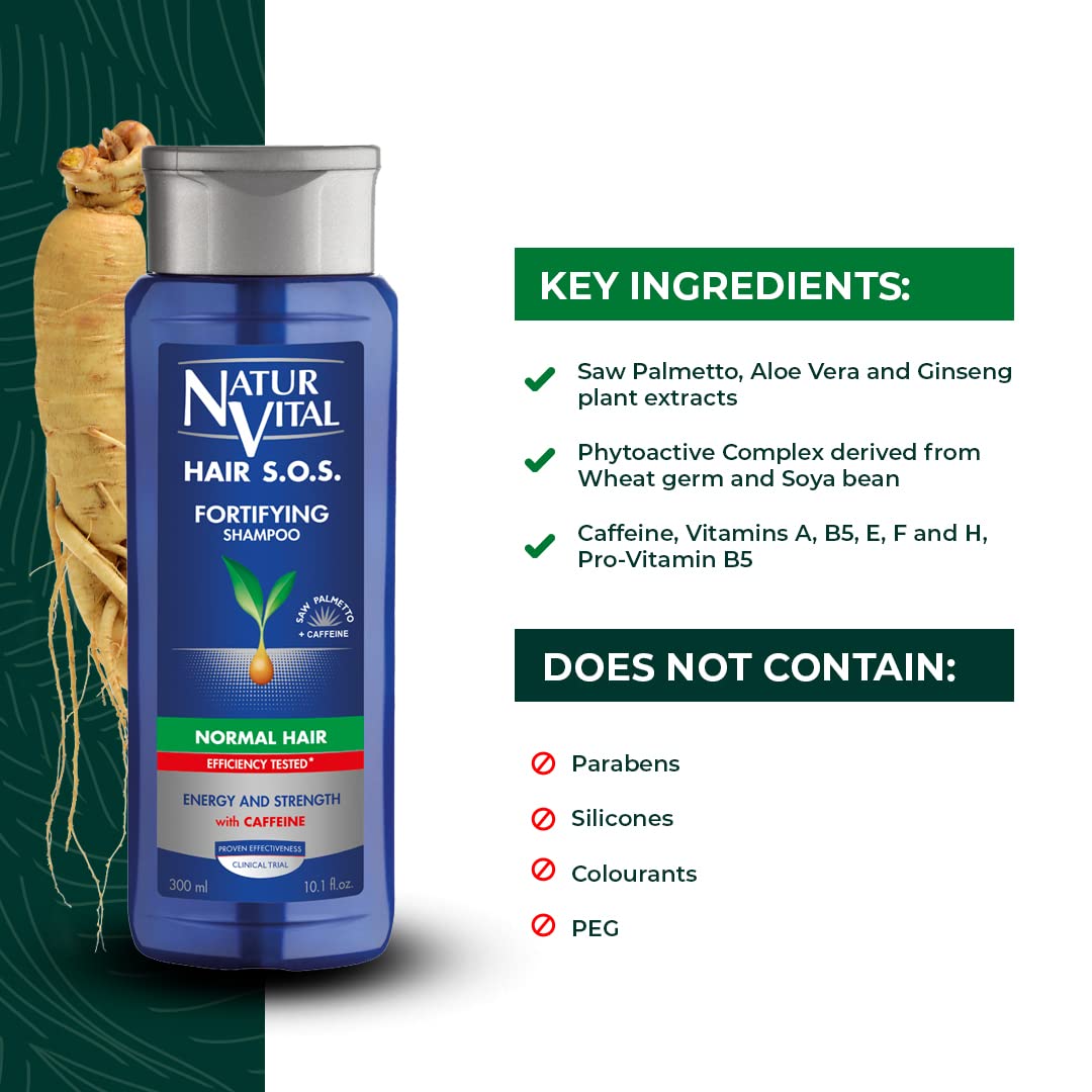 Natur Vital Unisex, Natural Aloe Vera & Ginseng Organic Hair SOS Revitalizing Shampoo for Normal Hair, Prevents Hair Breakage, Cruelty-Free & Paraben-Free