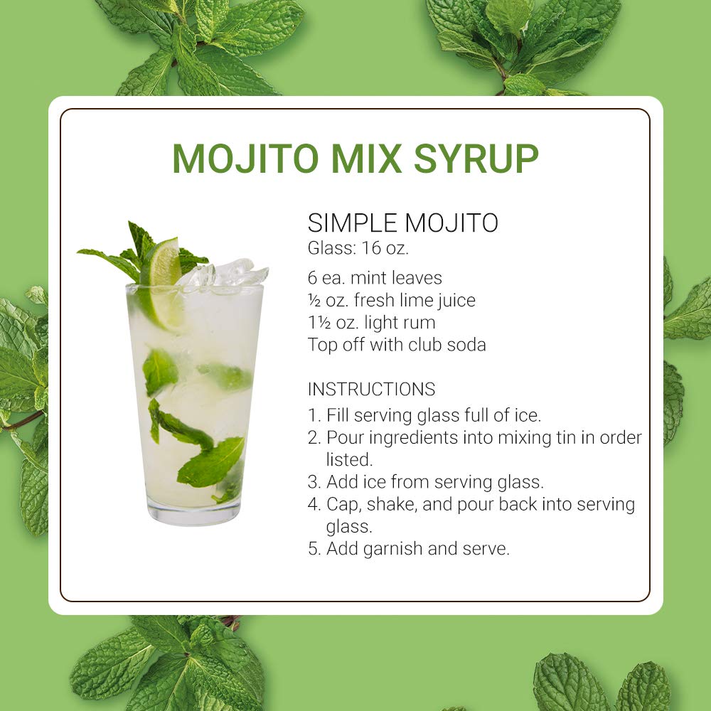 Monin - Mojito Mix Syrup, Sweet Herbal Mint Flavor, Great for Frozen Cocktails, Mocktails, & Delicious Desserts, Gluten-Free, Vegan, Non-GMO (750 ml)
