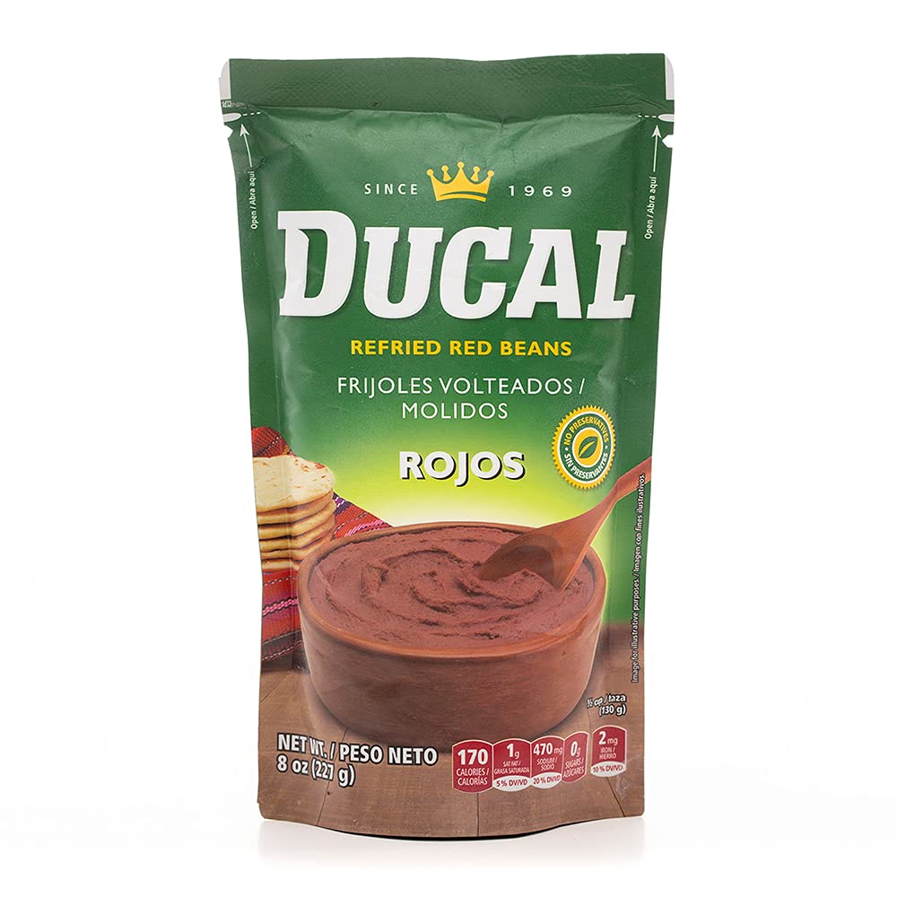 Ducal Refried Red Beans Organic Doy Pack 8 OZ. Instant Vegetarian Refried Red Beans, Non-GMO And Gluten-Free - Excellent Source in Protein And Iron, Cholesterol Free