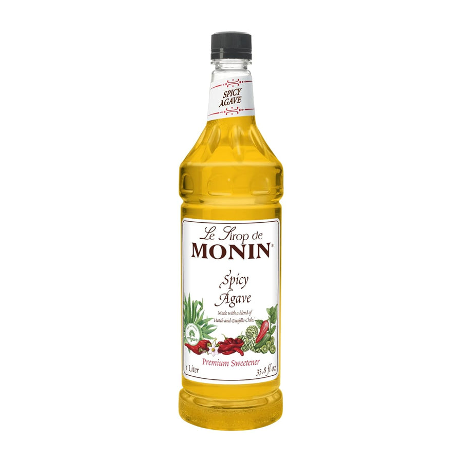 Monin - Spicy Agave Sweetener, Made with Organic Agave Nectar, Great for Margaritas, Ranch Waters, Lemonades, & Specialty Cocktails, No Artificial Ingredients, Gluten-Free, Non-GMO (1 Liter)