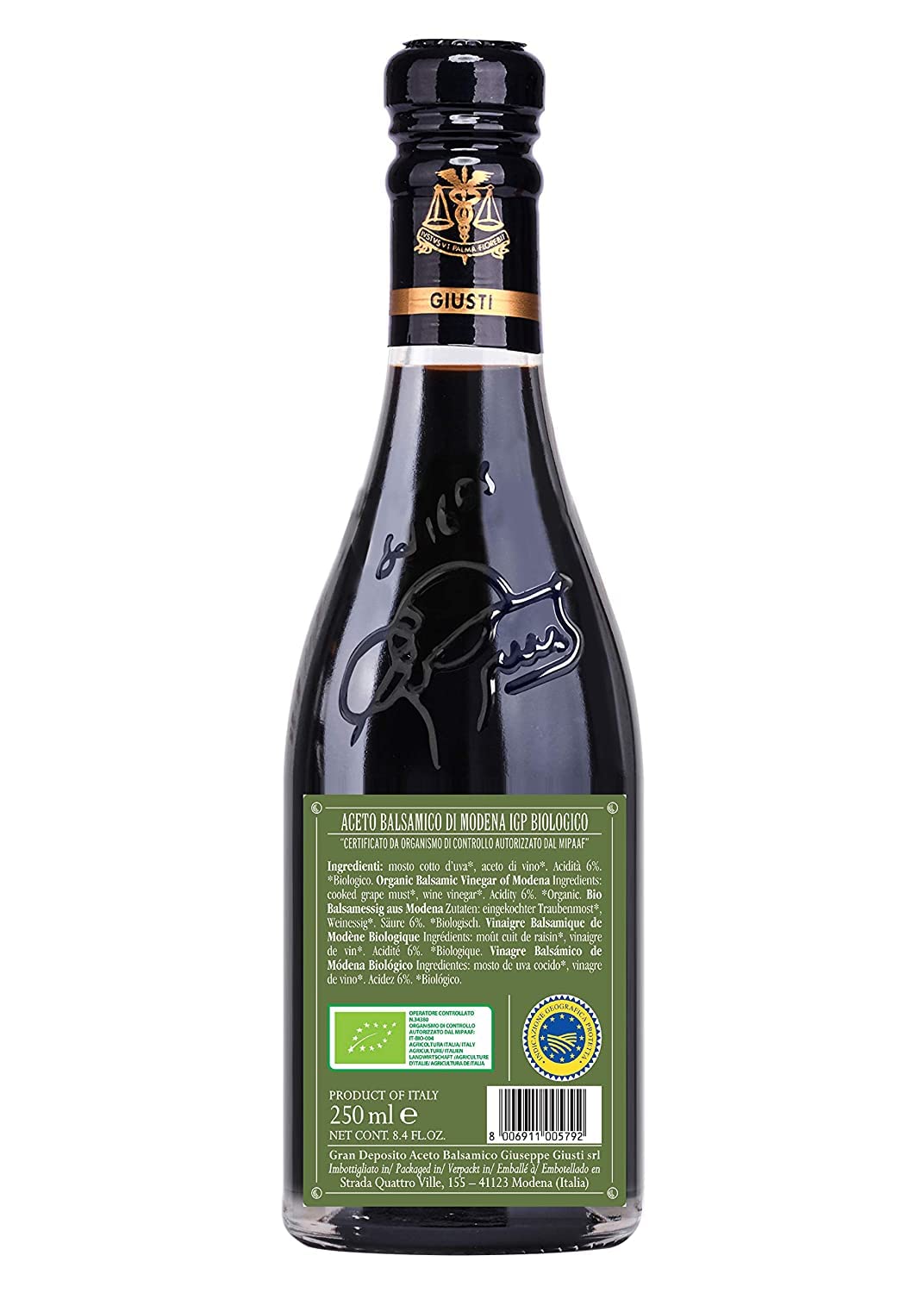 Giuseppe Giusti Organic Italian Balsamic Vinegar of Modena, Italy (Aged 12yr) - IGP Certified, Gourmet Aged Vinegar - Aceto Balsamico di Modena Biologico