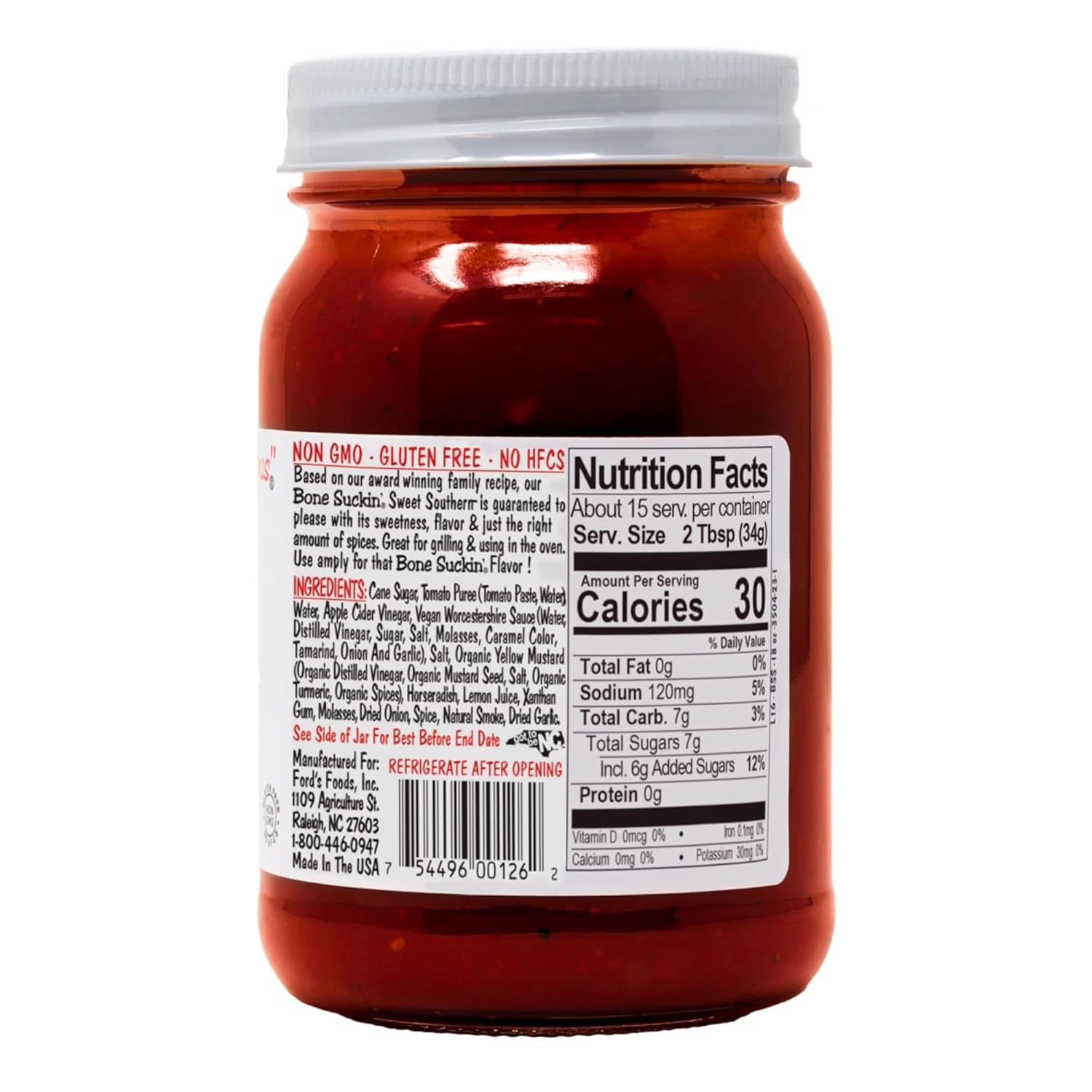 Bone Suckin' Sauce Sweet Southern Thick BBQ Sauce, 18 oz Glass Bottle, For Ribs, Chicken, Pork, Beef - Gluten-Free, Non-GMO, Kosher, Thick Barbecue Sauce Sweetened with Cane Sugar & Molasses - 1 Pc