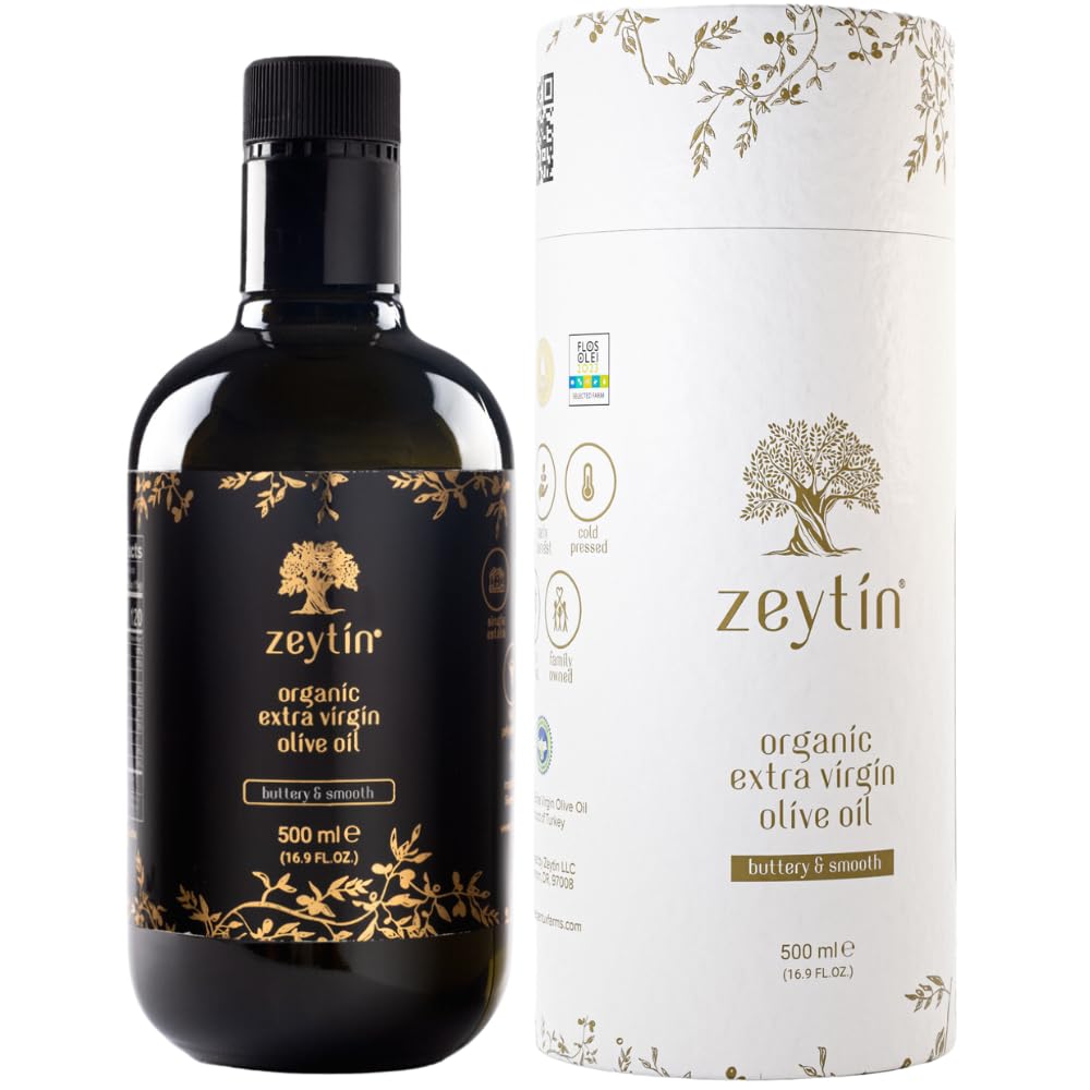 Zeytin Premium Extra Virgin Olive Oil - ORGANIC I Early-Harvest I Healthy & Clean I Cold Pressed I Single-Source I VEGAN I KETO (Buttery & Smooth, 500 ml (16.9 oz)