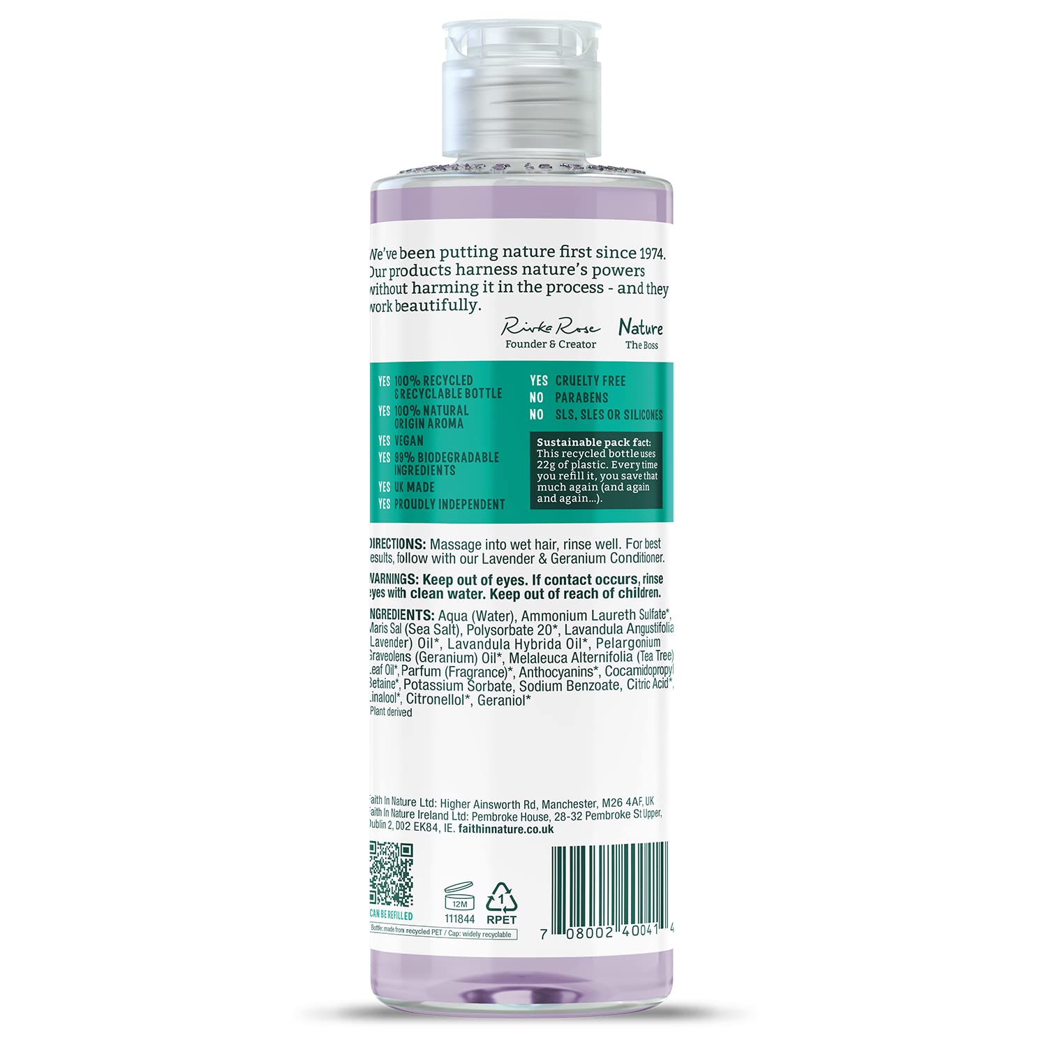 Faith in Nature Natural Shampoo - Vegan & Cruelty Free, No SLS or Parabens - 400ml, Lavender & Geranium