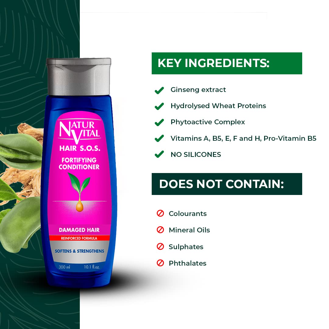 NaturVital Unisex Natural Hair SOS Anti-Breakage Hydrolysed Wheat Proteins Conditioner, Revitalizing & Fortifying Formula, Cruelty-Free & Paraben-Free