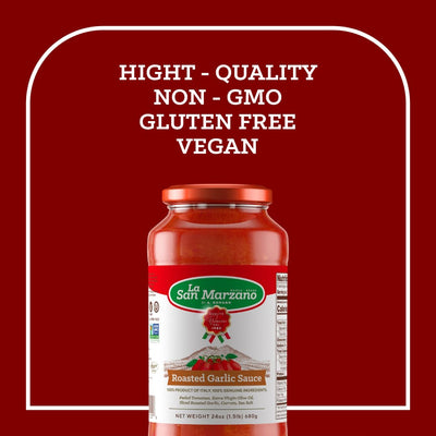 La San Marzano - Roasted Garlic Sauce - Pasta Sauce with 100% Italian Tomatoes Made in Italy - Peeled Tomatoes with Fresh and Natural Ingredients Non GMO Tomatoes, Vegan, Gluten Free, Kosher, Mediterranean Diet 24 Ounce Jar Pack 1