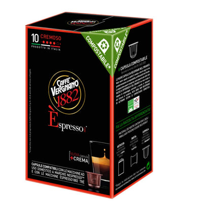 Caffe Vergnano Cremoso Espresso Capsules | Compatible with Nespresso Original Line Machines | Compostable | 10 Count (5 oz) | Imported from Italy