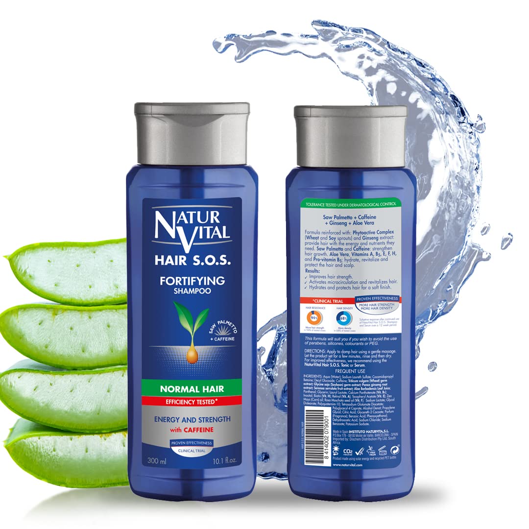Natur Vital Unisex, Natural Aloe Vera & Ginseng Organic Hair SOS Revitalizing Shampoo for Normal Hair, Prevents Hair Breakage, Cruelty-Free & Paraben-Free