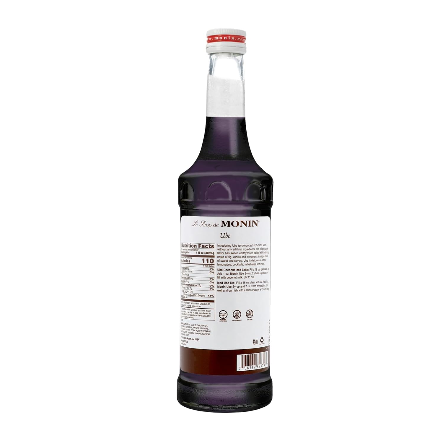 Monin - Ube Blend Syrup, Savory & Sweet, Blended With Notes of Fig, Cinnamon & Vanilla, Great for Lemonades, Boba Tea, & Coffee, Dairy-Free, No Artificial Sweeteners, Gluten-Free (Glass, 750 mL)
