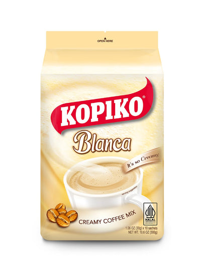 Kopiko Blanca Instant Coffee Mix – Your Delicious Creamy Instant Coffee with Tempting Aroma (0.7 OZ/20gr x 10 Coffee Sticks)