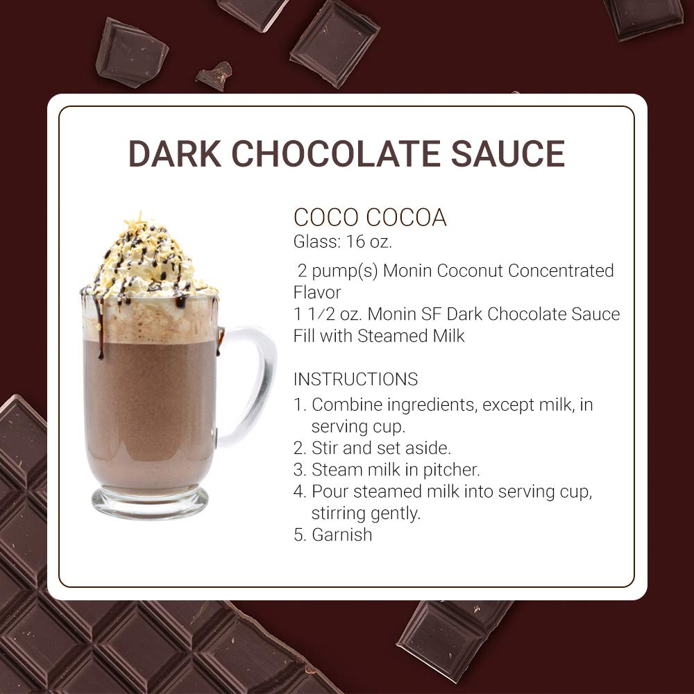 Monin - Sugar Free Dark Chocolate Sauce, Velvety and Rich, Great for Desserts, Coffee, and Snacks, Gluten-Free (64 Ounce)