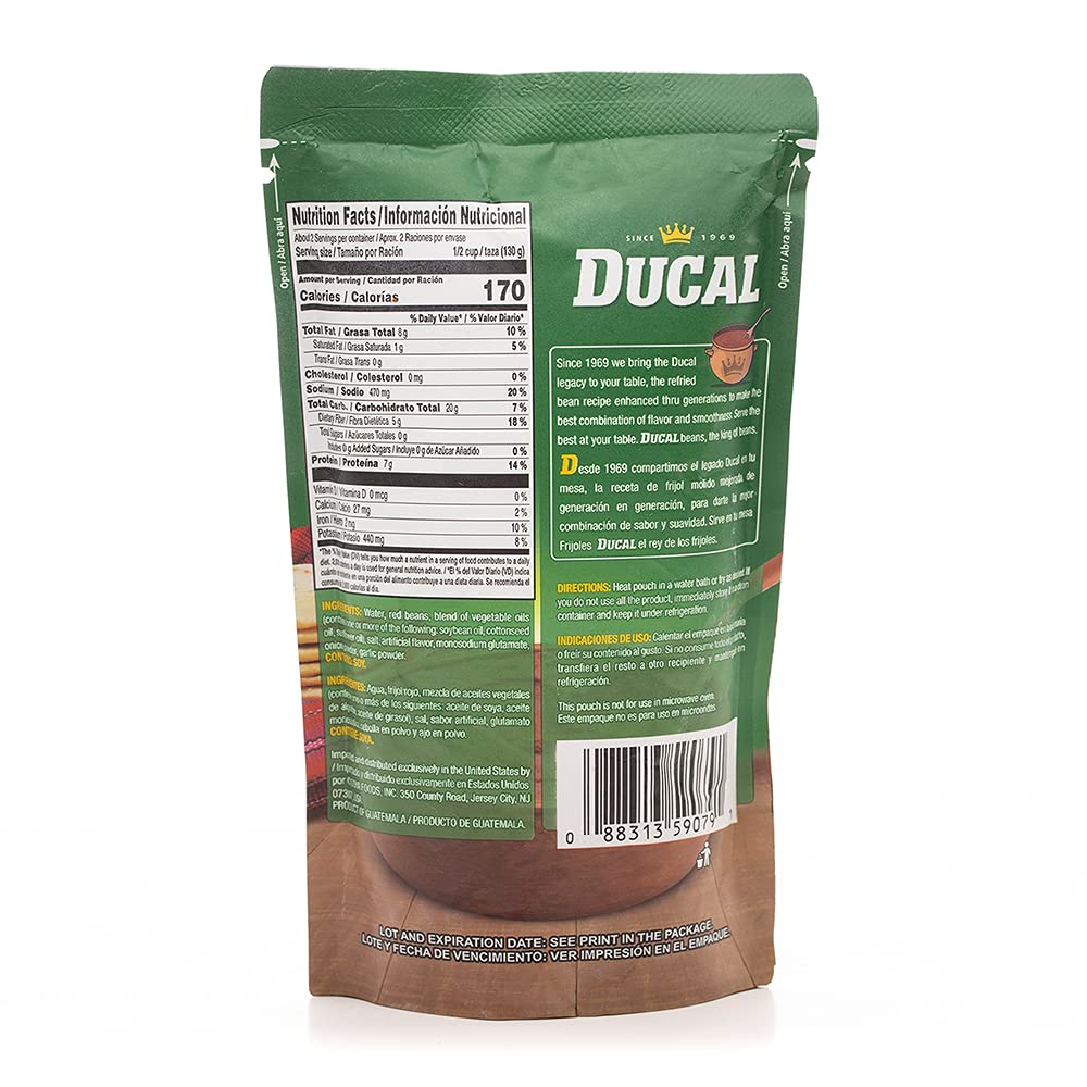 Ducal Refried Red Beans Organic Doy Pack 8 OZ. Instant Vegetarian Refried Red Beans, Non-GMO And Gluten-Free - Excellent Source in Protein And Iron, Cholesterol Free