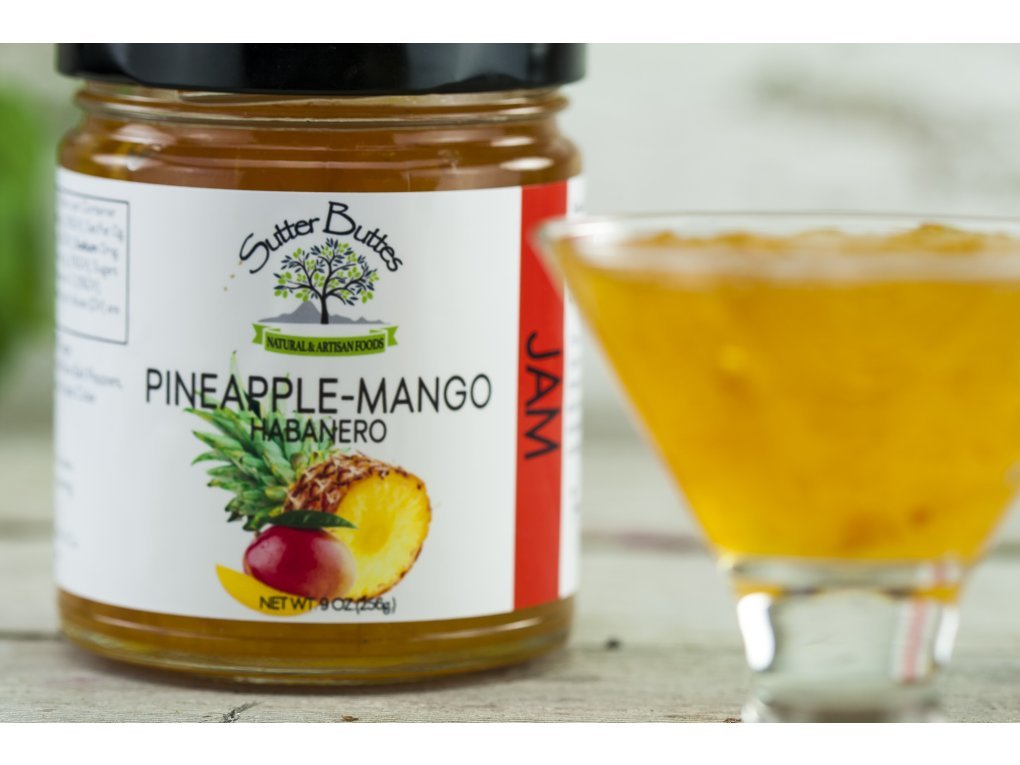 Suttter Buttes Pineapple Mango Habanero Jam (9oz jar) Fresh Tropical Mixed Fruit Preserves with Red Hot Habanero Pepper, Premium All-Natural Artisan Craft Sweet and Spicy Jam