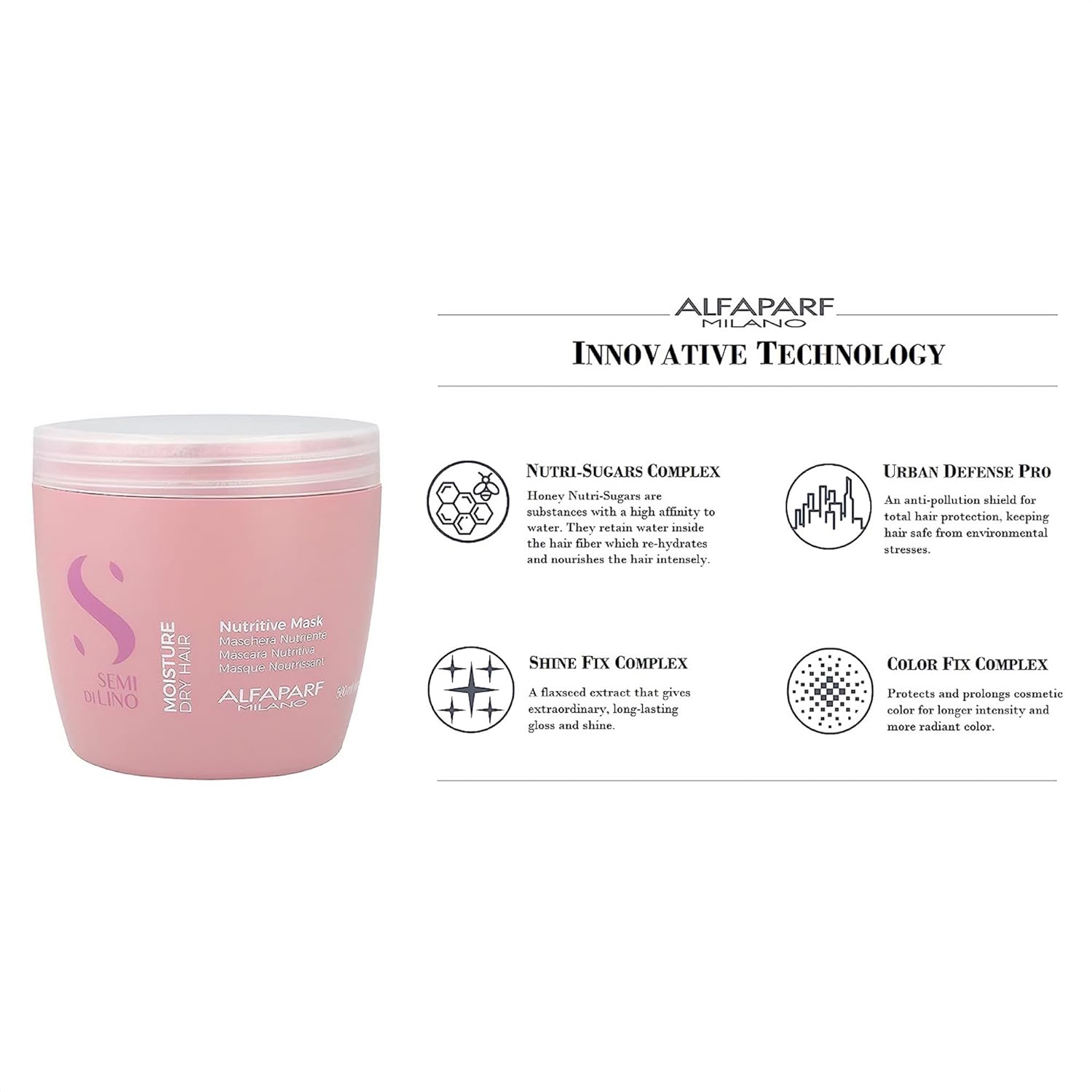 Alfaparf Milano Semi Di Lino Moisture Nutritive Mask for Dry Hair - Safe on Color Treated Hair - Sulfate, Paraben and Paraffin Free - Professional Salon Quality