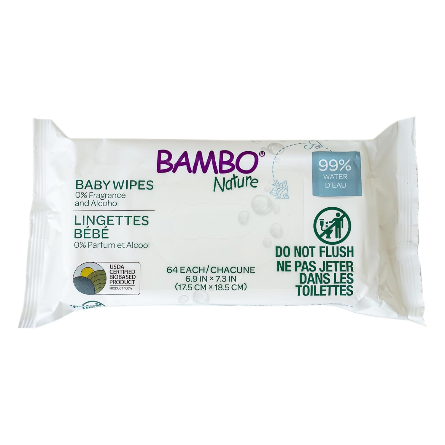 Bambo Nature 99% Biobased Water Wipes 64 Count