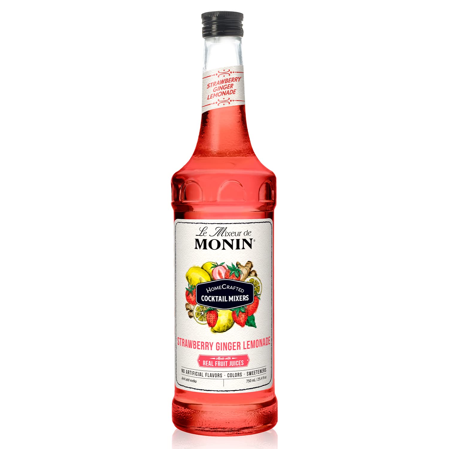 Monin - HomeCrafted Strawberry Ginger Lemonade Cocktail Mixer, Ready-to-Use Drink Mix, Refreshingly Sweet & Tart Flavor, Just Add Vodka, Perfect for Cocktails & Iced & Frozen Beverages (750 ml)