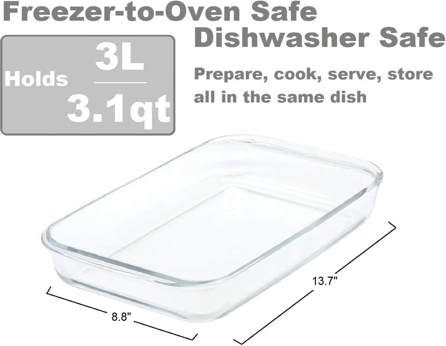 Glad Clear Glass Oblong Baking Dish | 3.1-Quart Nonstick Rectangular Bakeware Casserole Pan | Freezer-to-Oven and Dishwasher Safe, Large