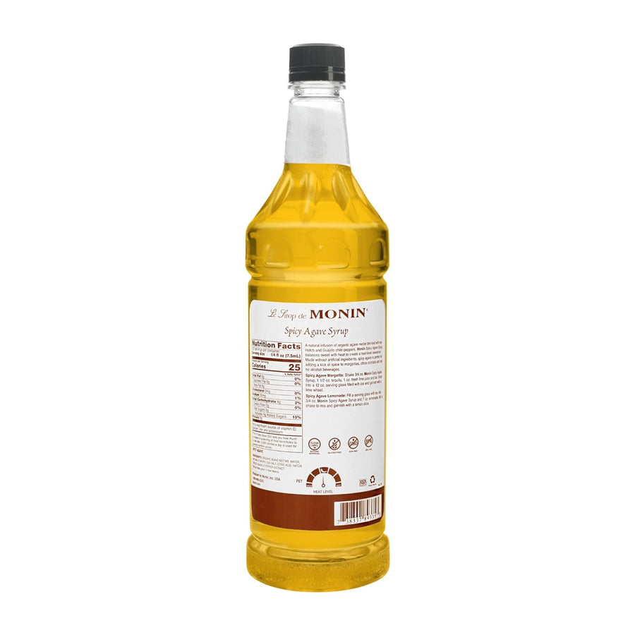 Monin - Spicy Agave Sweetener, Made with Organic Agave Nectar, Great for Margaritas, Ranch Waters, Lemonades, & Specialty Cocktails, No Artificial Ingredients, Gluten-Free, Non-GMO (1 Liter)