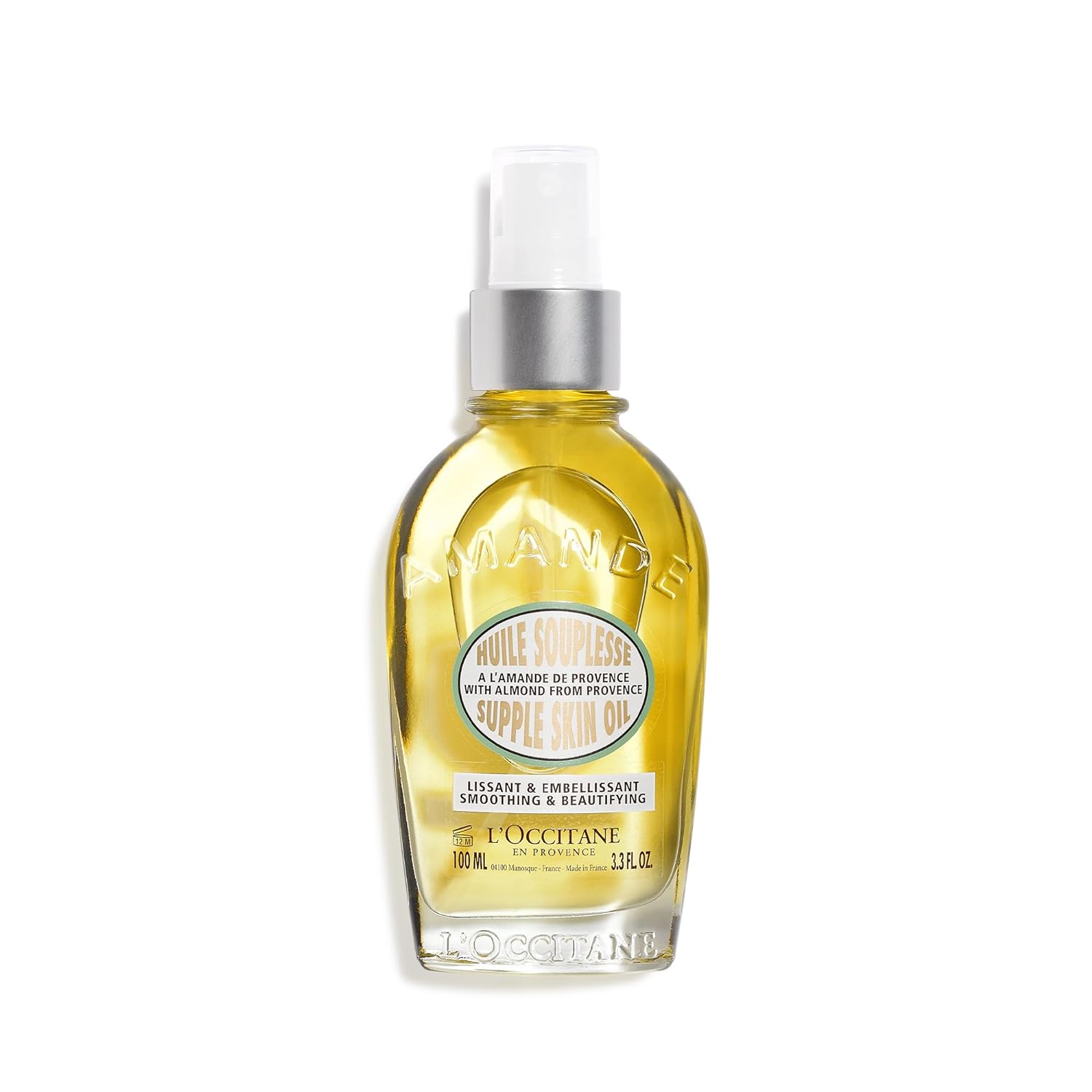 L'OCCITANE Almond Supple Skin Oil 3.3 Fl. Oz: Improve Appearance of Stretch Marks, Soften Skin, Velvety, Firmer-Looking Skin, Irresistible Aroma