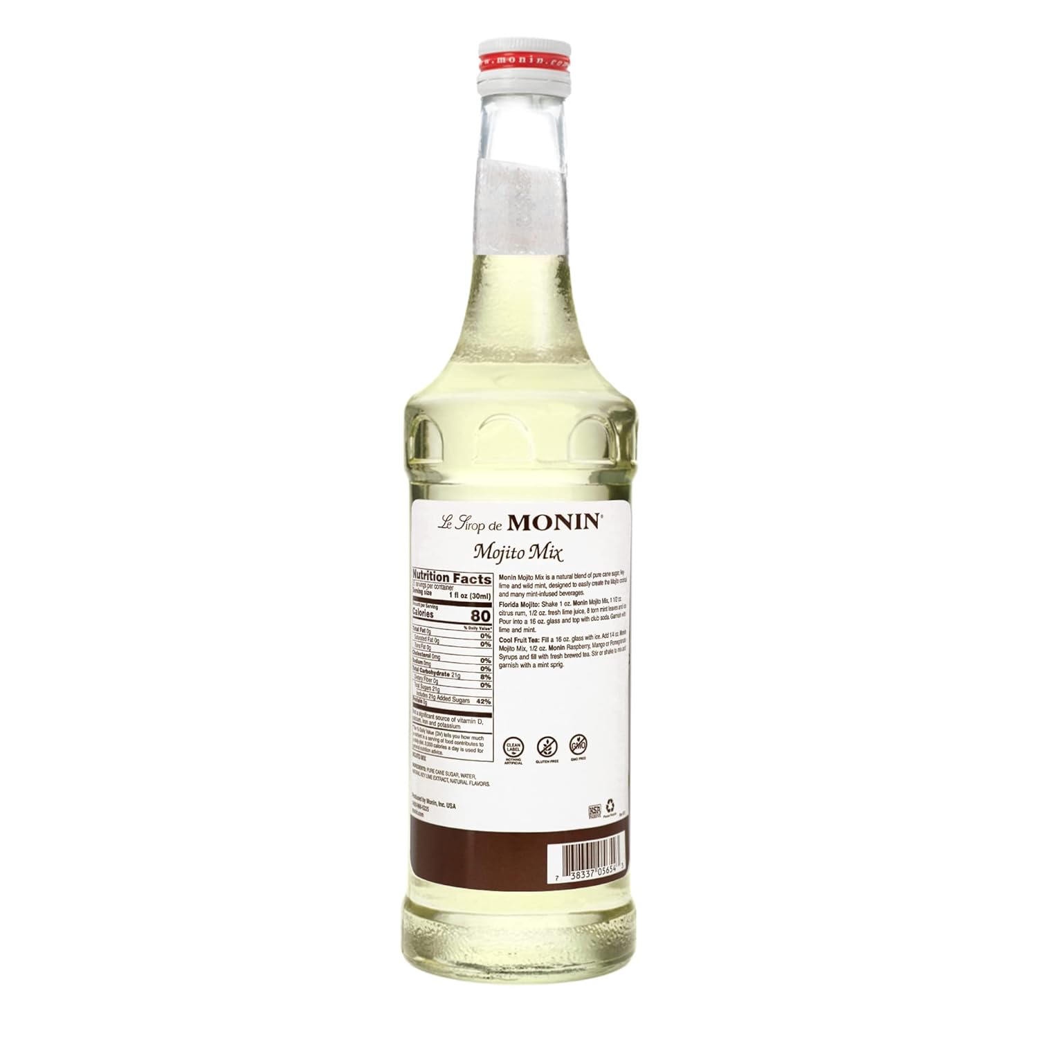 Monin - Mojito Mix Syrup, Sweet Herbal Mint Flavor, Great for Frozen Cocktails, Mocktails, & Delicious Desserts, Gluten-Free, Vegan, Non-GMO (750 ml)